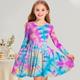 FILLE 3D Tie Dye Robe manche longue 3D effet Printemps Automne Sport Loisir du quotidien Vacances Le style mignon Décontractées Magnifique Enfants 3-12 ans Robe casual Robe Trapèze Au dessus du