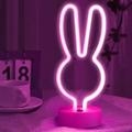 Lumière de Pâques créative en forme de lapin en forme de néon avec base de support alimentée par USB ou batterie, décoration de Pâques pour table, chambre à coucher, chambre de bébé, décoration de