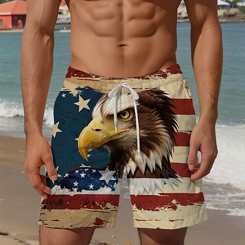 Amerikas 250. Jubiläum Herren Adler nationale Flagge Badehosen Shorts Board Shorts Mittlere Taille Urlaub Hawaiian Urlaub Ferien Strand Kordelzug mit Netzfutter Elastischer Bund Image