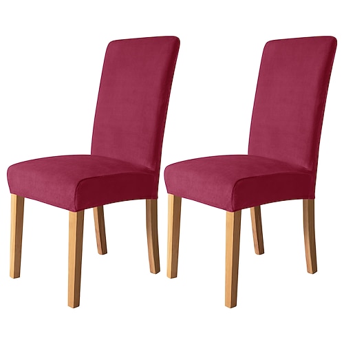 2 Stück Stuhlhussen für Esszimmerstühle, burgunderfarben, dehnbarer Samtbezug, Spandex, waschbar, mit elastischem Bodenschutz, Bauernhaus-Blumenmuster für Esszimmer, Hochzeitszeremonie Image