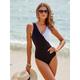 Color Block V Neck Onepiece Swimsuit