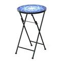 Folding Mosaic Side Table Accent Table Bistro End Table Dark Blue