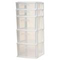 MOWENTA Plastic 5 Clear Drawer Medium Home Organization Storage Container Tower with 3 Large Drawers and 2 Small Drawers Black Frame