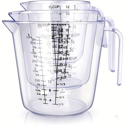 1pc/3pcs Measuring Cup Set, Kitchen Liquid Measuring Cup, Bpa Free Plastic Measuring Cup Set, Baking Tools