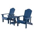 Key West 3 Piece Outdoor Patio All-Weather Plastic Wood Adirondack Bistro Set 2 Adirondack chairs and 1 small side end table set for Deck Backyards Garden Lawns Poolside and Beaches Blue