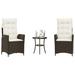 3 Piece Bistro Set with Cushions Brown Poly Rattan