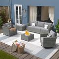 Vcatnet Direct 7 Pieces Outdoor Patio Furniture Sectional Sofa All-weather Conversation Set with Swivel Rocking Chairs and Coffee Table for Garden Poolside Dark gray