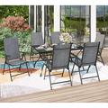 durable VILLA 9 Piece Patio Dining Set Outdoor Dining Furniture Patio Table Set with Adjustable Portable Patio Folding Chairs (Grey) & Large Square Outdoor Dining Table for Yard Gar