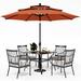 durable VILLA 5 Piece Outdoor Dining Set with 10ft Umbrella 37 Square Metal Dining Table & 4 Cushioned Metal Chairs & 3-Tier Beige Umbrella for Patio Deck Yard Porch