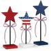 4th of July Tiered Tray Decor Wooden Star Set 3 Pcs Memorial Day Table Decorations Rustic Patriotic Tabletop Home Decor Red White and Blue Decorations for Home Party (Retro)