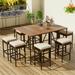 10 Pieces Outdoor Dining Table Set for 8 Acacia Wood Bar Height Table & 8 Stools With Cushions Large Dining Furniture Set for Patio Deck Yard Porch