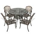 TPHORK 5 Piece Outdoor Patio Dining Set Cast Aluminum Patio Furniture Set for Backyard Garden Deck Poolside 41.3 Round Table and Stackable Chairs for 4 Persons