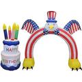 Two Patriotic and Birthday Party Decorations Bundle Includes 9 Foot Tall Inflatable Flying Bald Eagle American Flag Archway and 6 Foot Tall Inflatable Happy Birthday Cake with Four Candles Blowup