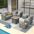 Vcatnet Direct 7 Pieces Outdoor Patio Furniture Sectional Sofa All-weather Conversation Set with Fire Pit Table and Coffee Table for Garden Poolside Dark gray