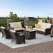 Vcatnet Direct 5 Pieces Outdoor Patio Furniture Sectional Sofa All-weather Conversation Set with Fire Pit Table for Garden Poolside Beige