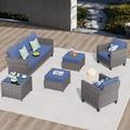 Vcatnet Direct 6 Pieces Outdoor Patio Furniture Sectional Sofa All-weather Conversation Set with Coffee Table for Garden Poolside Denim blue