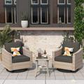 Vcatnet 3 Pieces Patio Wicker Swivel Chairs Rotating Conversation Chairs with Cushions and Glass Top Table for Porch Garden Black