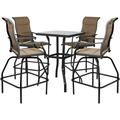 LEVELEVE Patio Bar Set 5pcs Swivel Bar Stools Outdoor Bistro Textilene Furniture Stability All-Weather Set with Height Table (5 Dark Brown Padded)