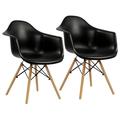 MOWENTA Set of 2 Dining Chairs -Century Modern Dining Room Plastic Chairs Outdoor Side Chairs with Wood Legs for Kitchen Black