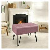 Dark Rose Velvet Tufted Ottoman Entryway Bench 19.5 x12.5 x17 H Comfy Furry Makeup Stools with Metal Legs Sturdy Foot Rest Stool Bedroom End of Bed Living Room Couch Vanity Home Decor Outdoor