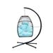 Patio Wicker Folding Hanging Chair Rattan Swing Hammock Egg Chair With C Type Bracket With Cushion And Pillow For Indoor Outdoor Blue