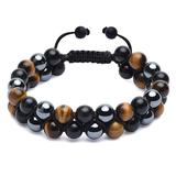 Triple Protection Bracelet Genuine Tigers Eye Black Obsidian and Hematite 8mm Beads Bracelet for Men Women Crystal Jewelry Healing Bracelets Bring Luck and Prosperity and Happiness