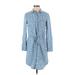 Old Navy Casual Dress - Shirtdress High Neck 3/4 sleeves: Blue Dresses - Women's Size X-Small