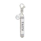 Delight Jewelry Believe Faith Prayer Hope Bar - Silvertone Clip on Charm with Clear Crystal Drop