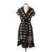 Sandra Darren Casual Dress - Wrap V Neck Short sleeves: Black Print Dresses - Women's Size 10 Petite