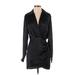 Zara Cocktail Dress - Wrap Collared Long sleeves: Black Solid Dresses - New - Women's Size X-Small