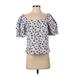 Ann Taylor Short Sleeve Blouse: Blue Polka Dots Tops - Women's Size X-Small