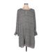 Ann Taylor LOFT Casual Dress - Shift Keyhole 3/4 sleeves: Gray Dresses - Women's Size 16