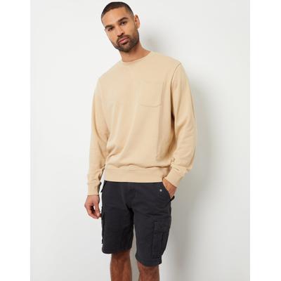 Stone Loopback Crew Neck Sweatshirt with Pocket
