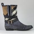 Burberry Shoes | Burberry Black Check-Detail Belted Rain Boots | Color: Black/Tan | Size: 5.5