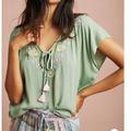 Anthropologie Tops | Floreat Anthropologie Persephone Green Beaded Floral Embroidered Blouse Small | Color: Green/Pink | Size: S