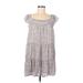 Altar'd State Casual Dress - A-Line Square Short sleeves: Gray Print Dresses - Women's Size Medium
