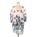 Soft Surroundings Casual Dress - Shift V Neck 3/4 sleeves: Ivory Floral Dresses - Women's Size 1X