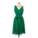 Club Monaco Casual Dress - Party V Neck Sleeveless: Green Print Dresses - Women's Size 12