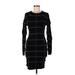 Hot & Delicious Casual Dress - Bodycon High Neck Long sleeves: Black Grid Dresses - Women's Size Large
