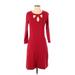 Nine West Casual Dress Keyhole 3/4 sleeves: Red Print Dresses - Women's Size Small