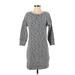 Banana Republic Casual Dress - Mini Scoop Neck 3/4 sleeves: Gray Marled Dresses - Women's Size Small