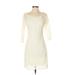 Express Casual Dress - Sheath Scoop Neck 3/4 sleeves: Ivory Solid Dresses - Women's Size Small