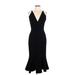 Dress the Population Cocktail Dress - Midi Plunge Sleeveless: Black Print Dresses - Women's Size Large