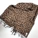 J. Crew Accessories | J Crew Wool Scarf Camel Color Black Animal Print Fringe Edges. 78 X 20” | Color: Black/Tan | Size: 78” X 20”