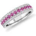 SAKSHAM ART DESIGN 2.00 Carat Round Shape September-created-pink-sapphire & Cubic Zirconia Wedding or Anniversary womens and Girls Band Ring 14k White Gold Plated Size UK H To Z (X)