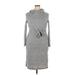 Ronni Nicole Casual Dress - Sweater Dress High Neck 3/4 sleeves: Gray Solid Dresses - Women's Size X-Large