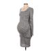 A Pea in the Pod Casual Dress - Bodycon Scoop Neck Long sleeves: Gray Marled Dresses - New - Women's Size X-Small Maternity