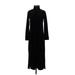 Natori Casual Dress - Sheath Turtleneck 3/4 sleeves: Black Print Dresses - Women's Size X-Small