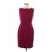 Calvin Klein Casual Dress - Sheath Crew Neck Sleeveless: Burgundy Print Dresses - Women's Size 8 Petite