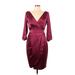 Kay Unger Cocktail Dress - Sheath Plunge 3/4 sleeves: Burgundy Solid Dresses - Women's Size 10